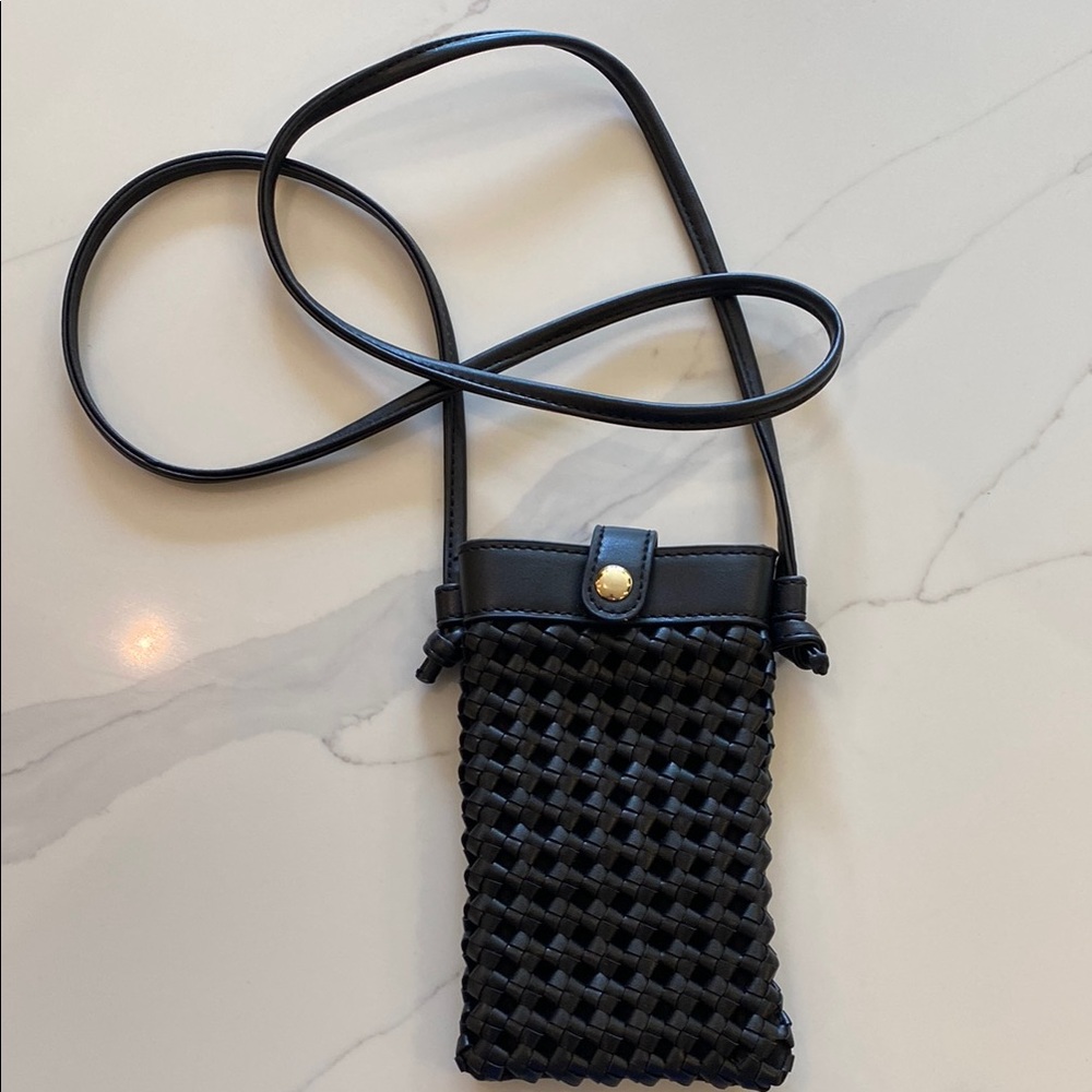 Black Woven Crossbody Cellphone Bag